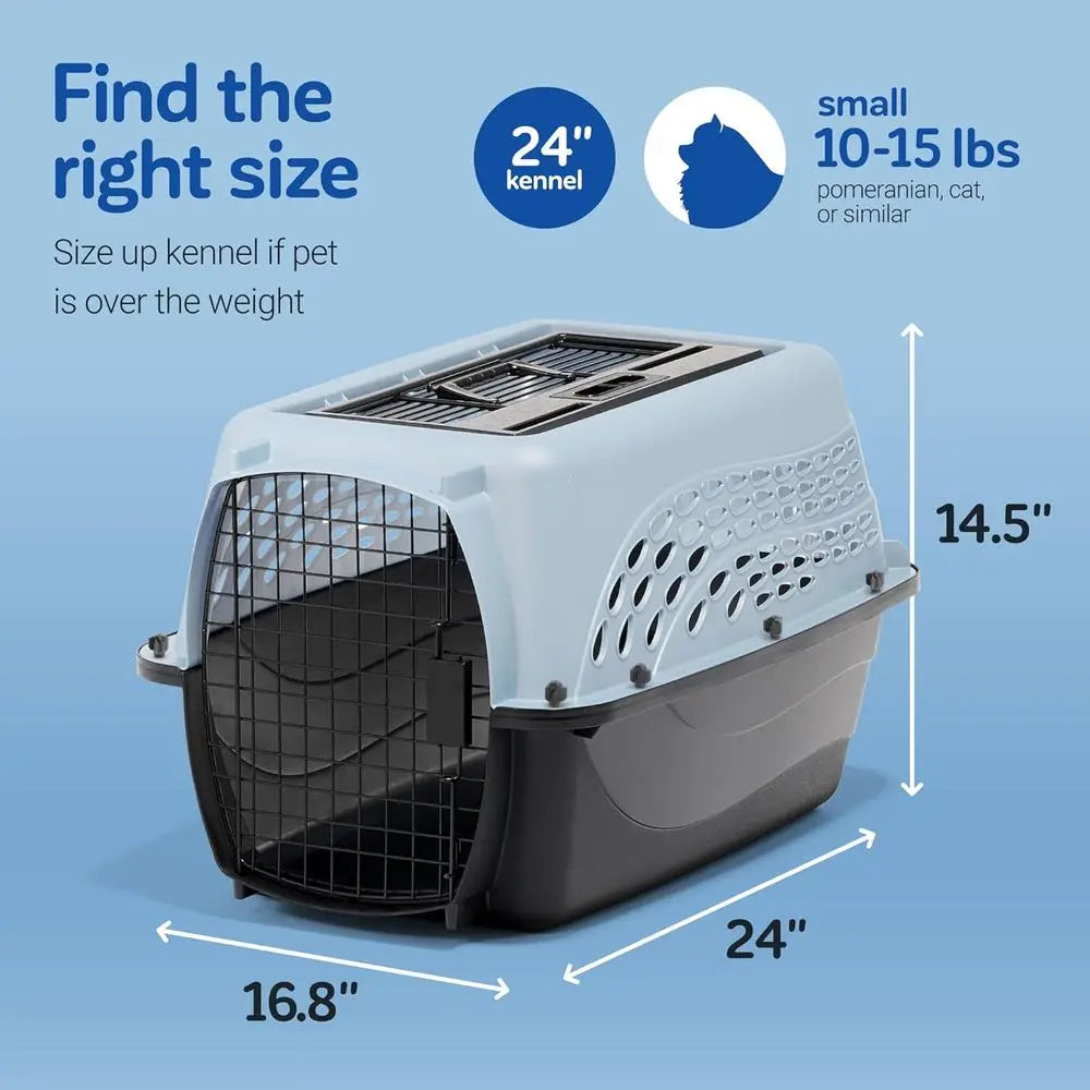 Dog Crates for Small Dogs & Cat Carriers, Two-Door Plastic Pet Kennel.