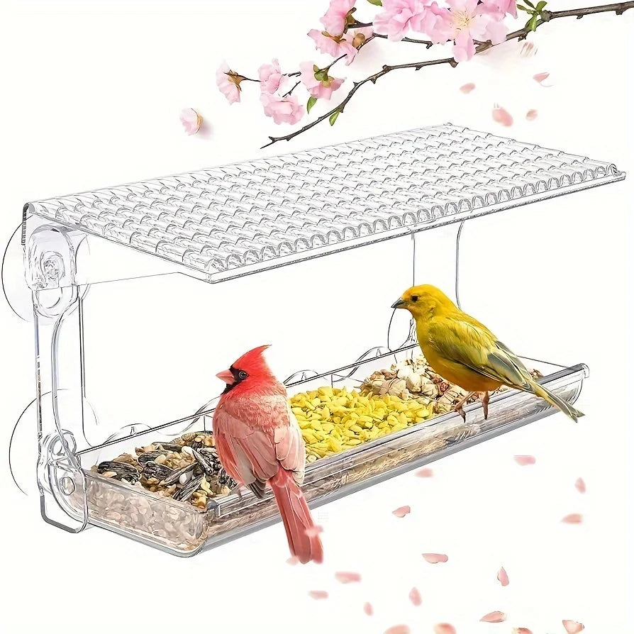 Indestructible Large Window Bird Feeder with Removable Seed & Water Tray, with 4 Super Strong Adhesive Hooks.