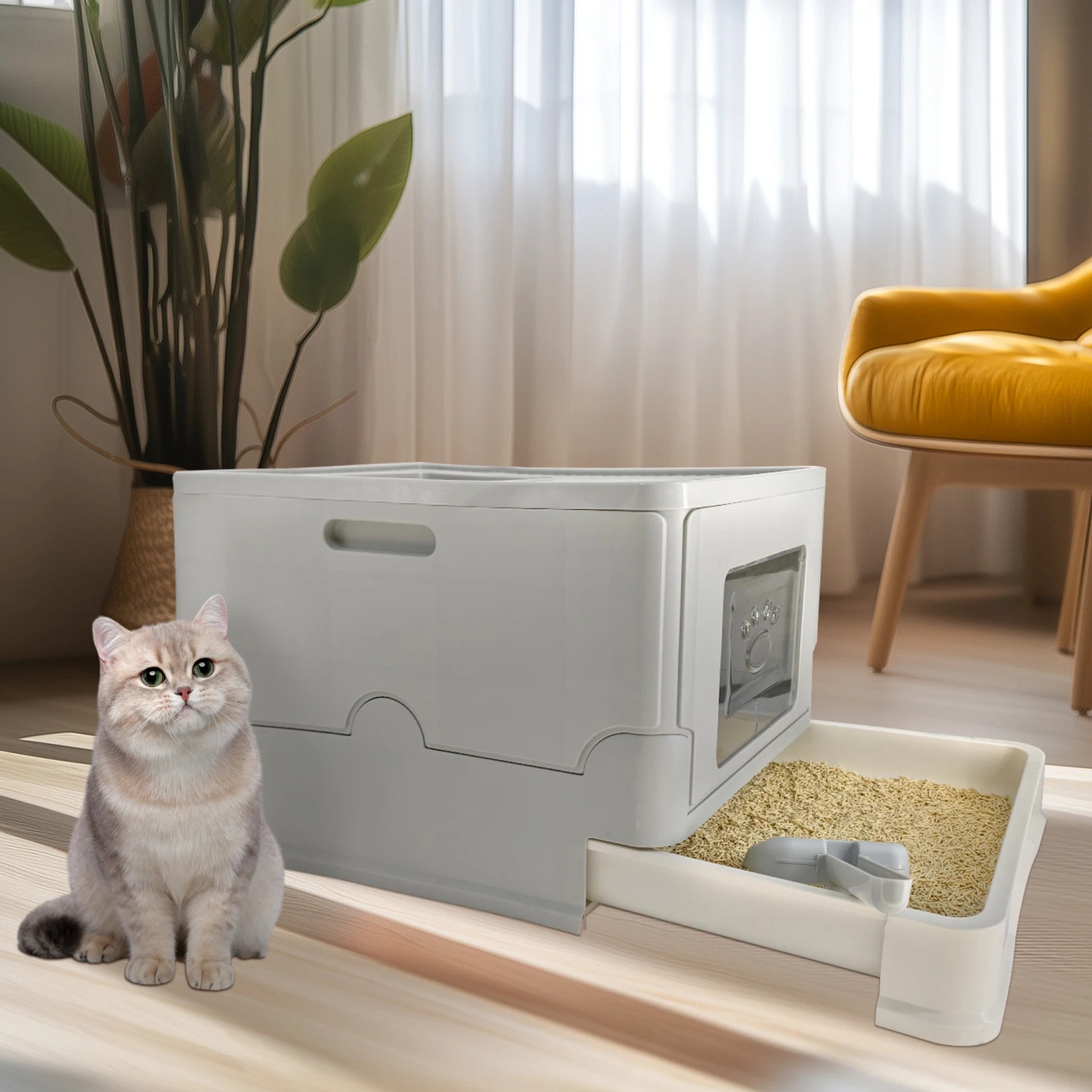 4-Style Cat Litter Box with Lid Large Kitty Litter Box.
