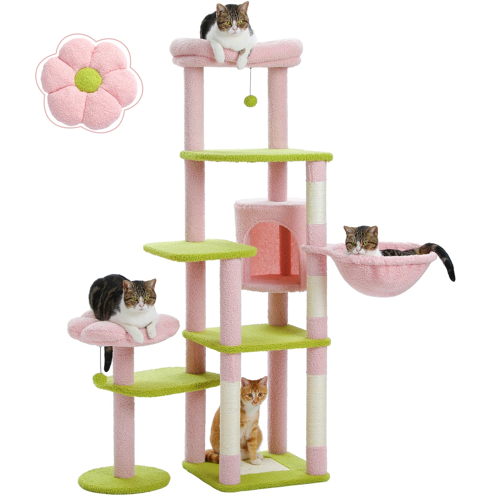 Cactus Tall Cat Tree for Large Cat Multi-Level Cat Tower for Indoor Cat Condo.