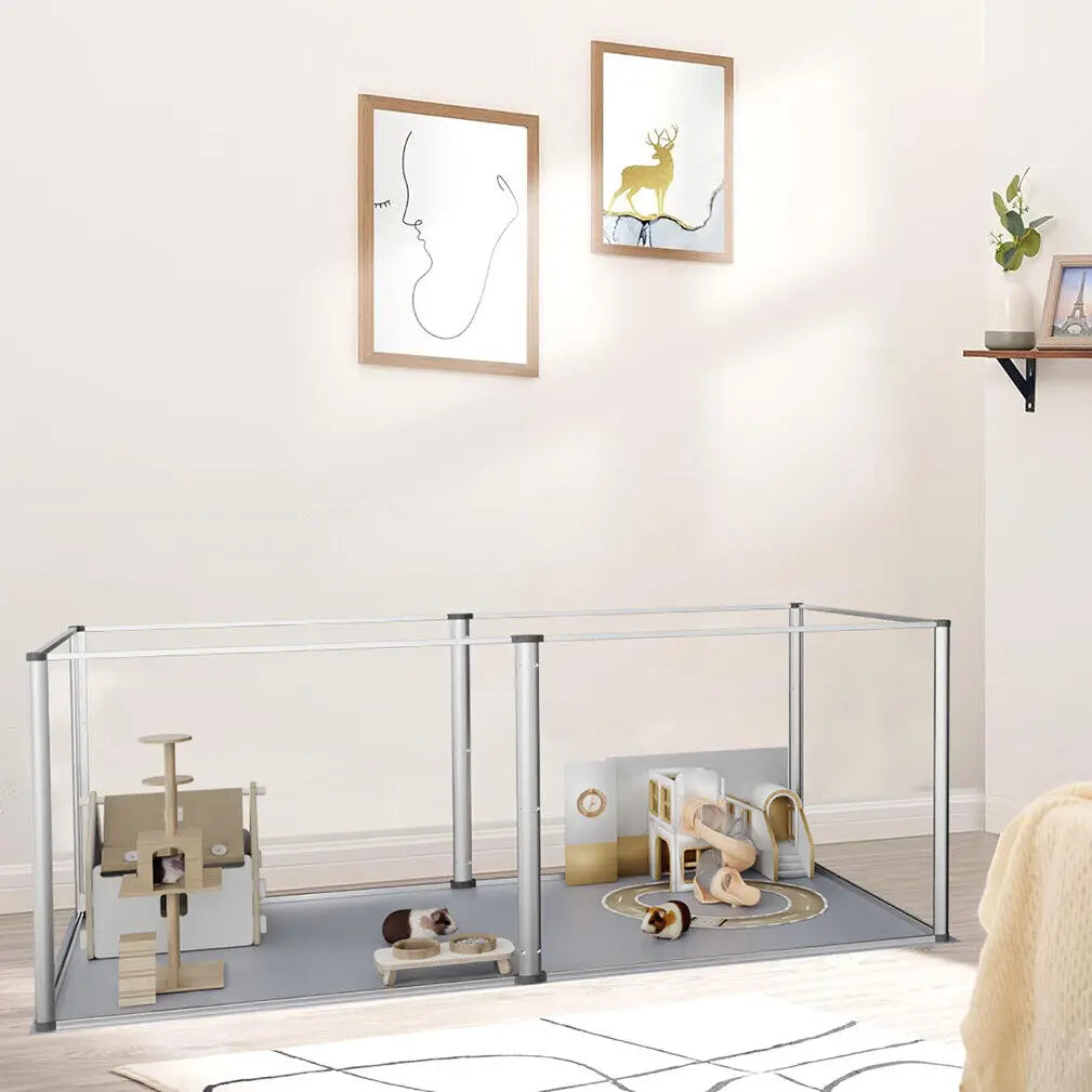 6 Panels Acrylic Pet Dog Playpen for Indoor with Waterproof Pad.