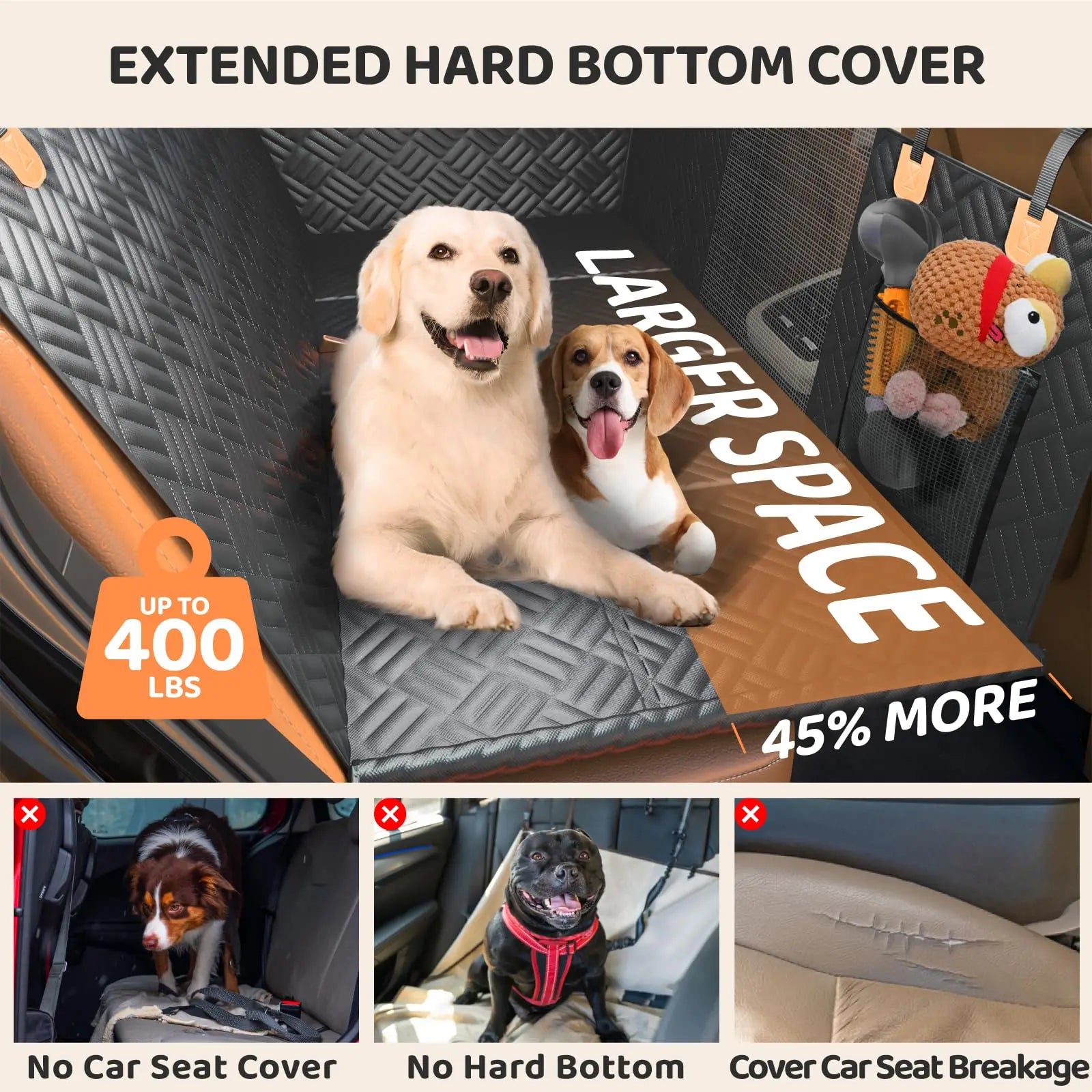 Car Rear Seat Dog Seat Cover, Hard Bottom Rear Seat Extender,