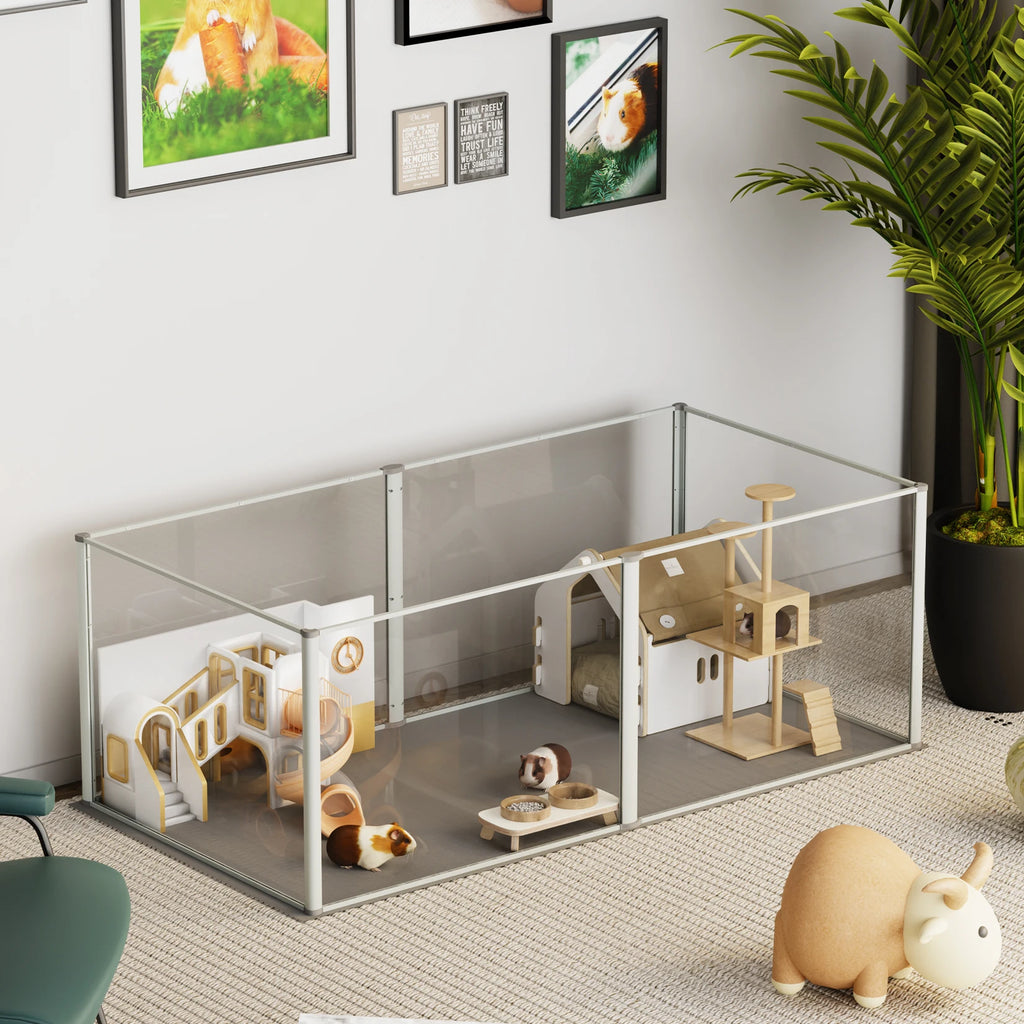6 Panels Acrylic Pet Dog Playpen for Indoor with Waterproof Pad.