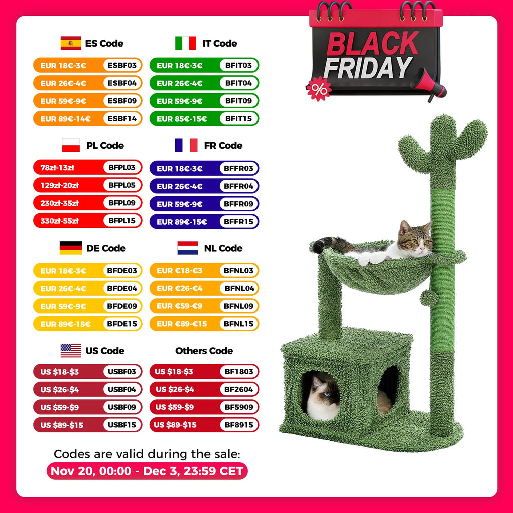 Cactus Cat Tree with Lagre Condo, Hammock, Dangling Ball.