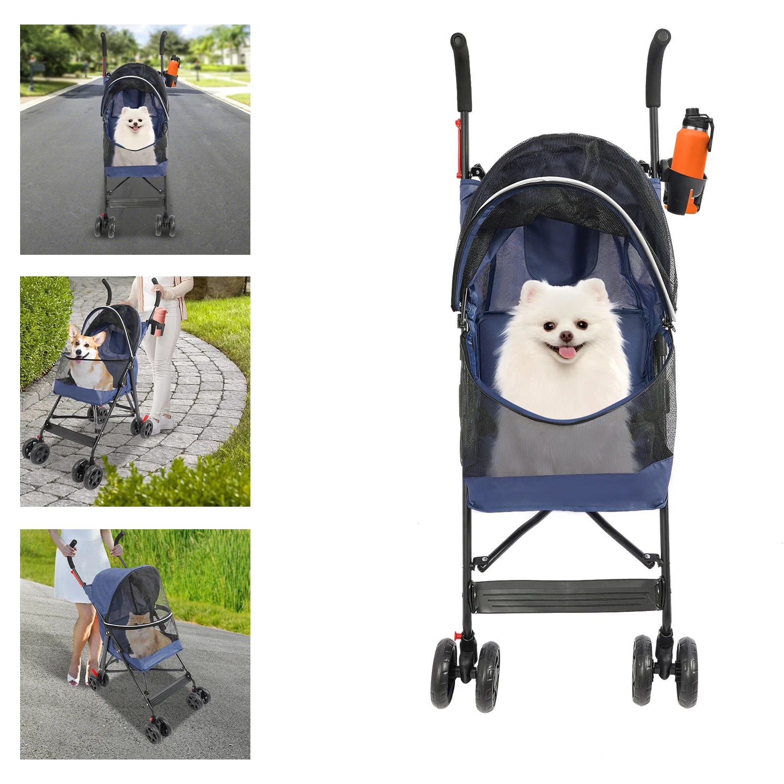 Oxford Cloth Pet Stroller, Foldable Pet Stroller 55*45*97cm for Small and Medium-sized Dogs All Life Stages