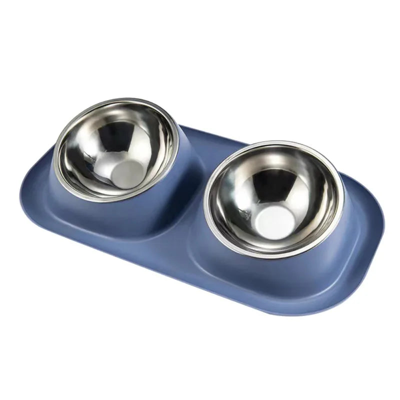 Stainless Steel Double Cat Dog Bowl Container Plastic Non-slip Base Pet Water Feeder