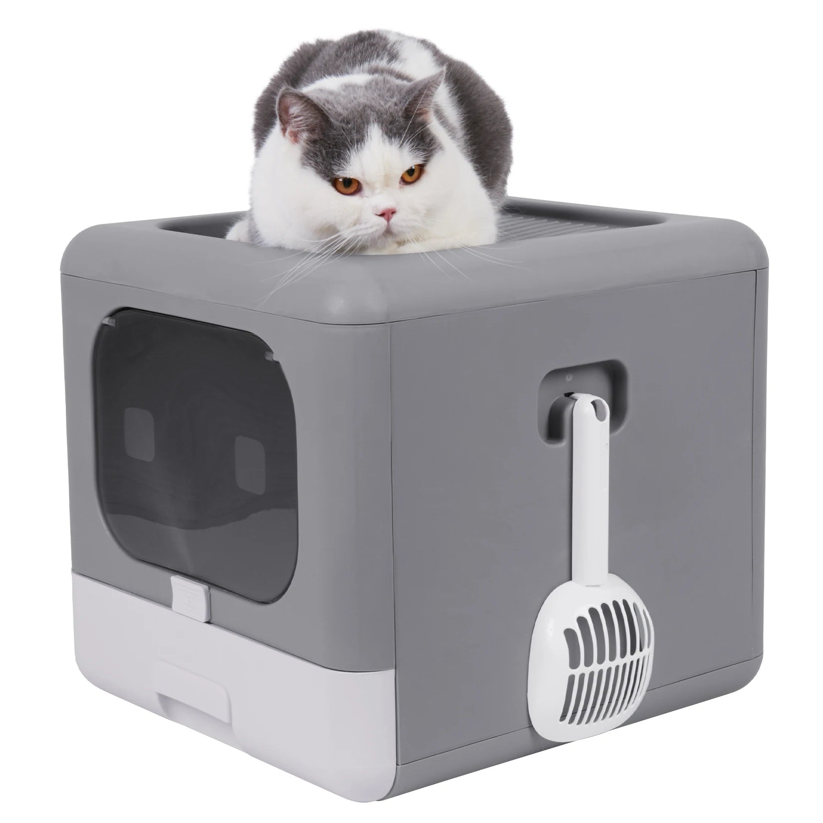Cat Litter Box with Lid, Enclosed Potty, Large Top Entry Anti-Splashing Toilet.
