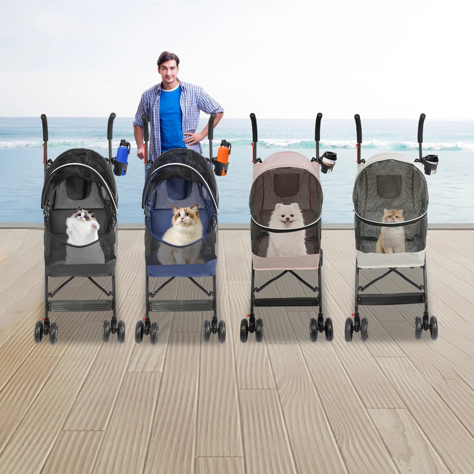 Oxford Cloth Pet Stroller, Foldable Pet Stroller 55*45*97cm for Small and Medium-sized Dogs All Life Stages