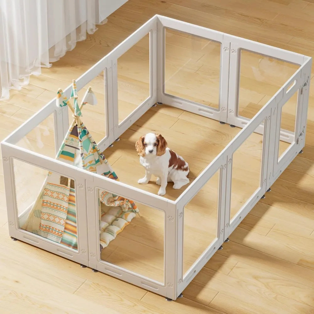 Acrylic Dog Playpen with Door, 23.6 Puppy Playpen, Easy Assemble Pet Fence.