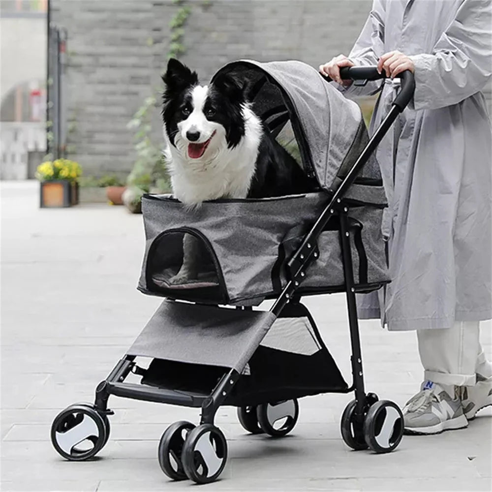 Pet Dog Stroller Foldable Travel Carrier Strolling Cart, pushchair Jogger Buggy with 4 Wheels and Rain Cover
