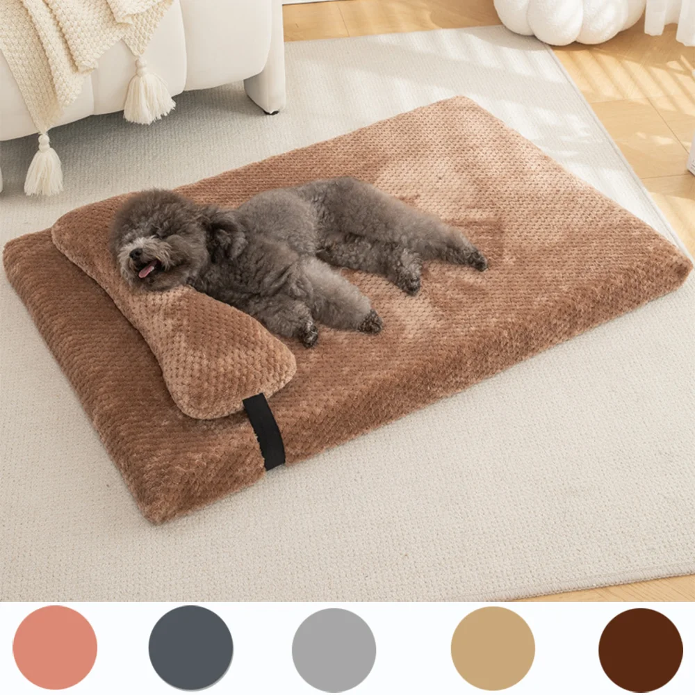 Warm Calming Dog Bed with Pillow Fluffy Plush Dog Mat for Dogs.