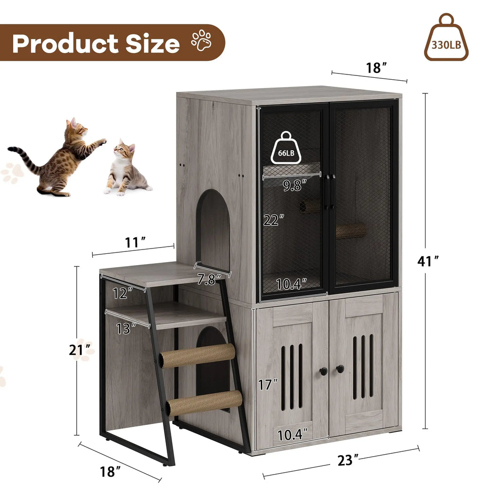 Multifunctional Cat Litter Box Furniture Enclosed With Doors.