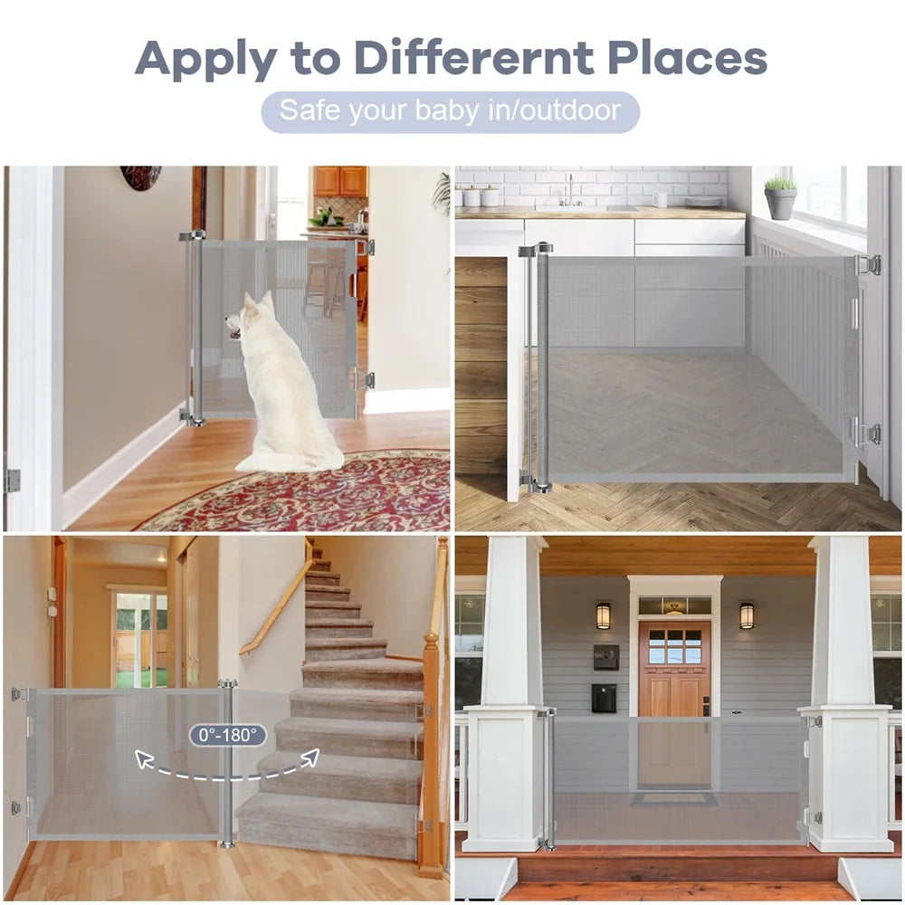 71in Extra Wide Retractable Gate No-Drill Net Fence 34in Tall Mesh.