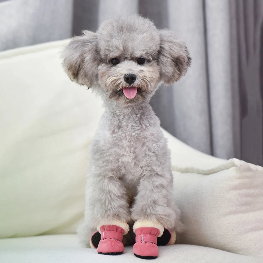 4Pcs Pet Dog Snow Boots Autumn Winter Warm Plush Dog Shoes.