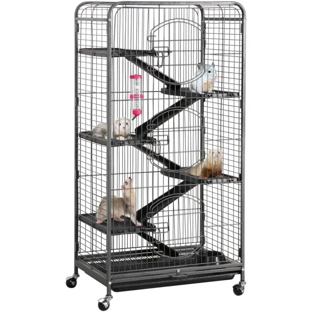 52-inch Ferret Cage 6 Level Metal Rat Cage with 3 Front Doors/Feeder/Wheels Small Animal Cage for Ferret/Chinchilla