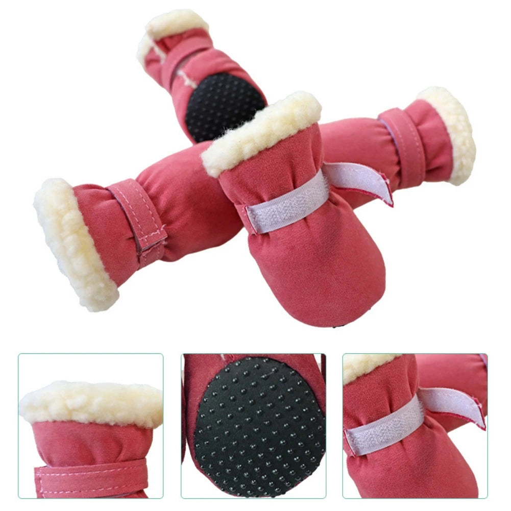 4Pcs Pet Dog Snow Boots Autumn Winter Warm Plush Dog Shoes.