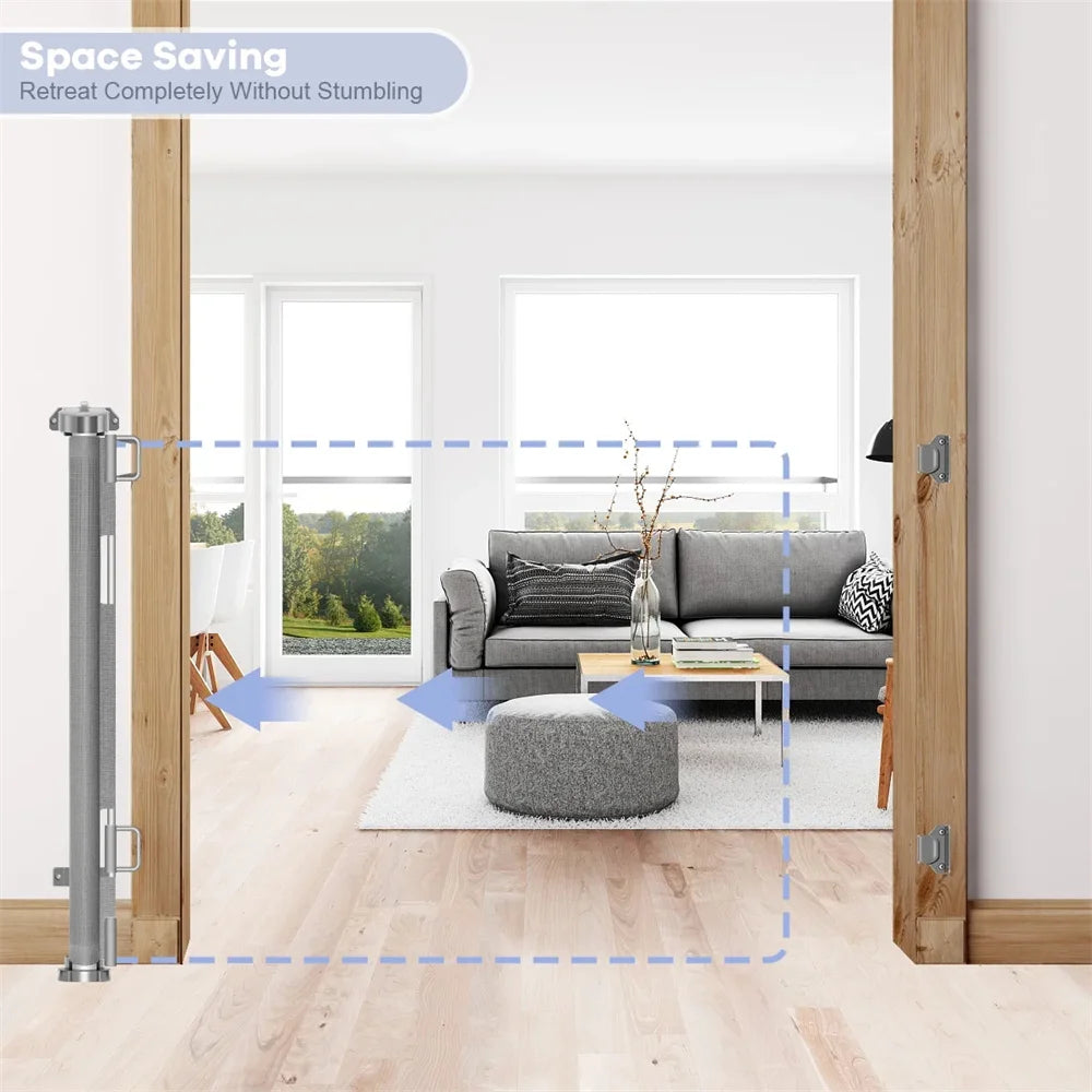71in Extra Wide Retractable Gate No-Drill Net Fence 34in Tall Mesh.
