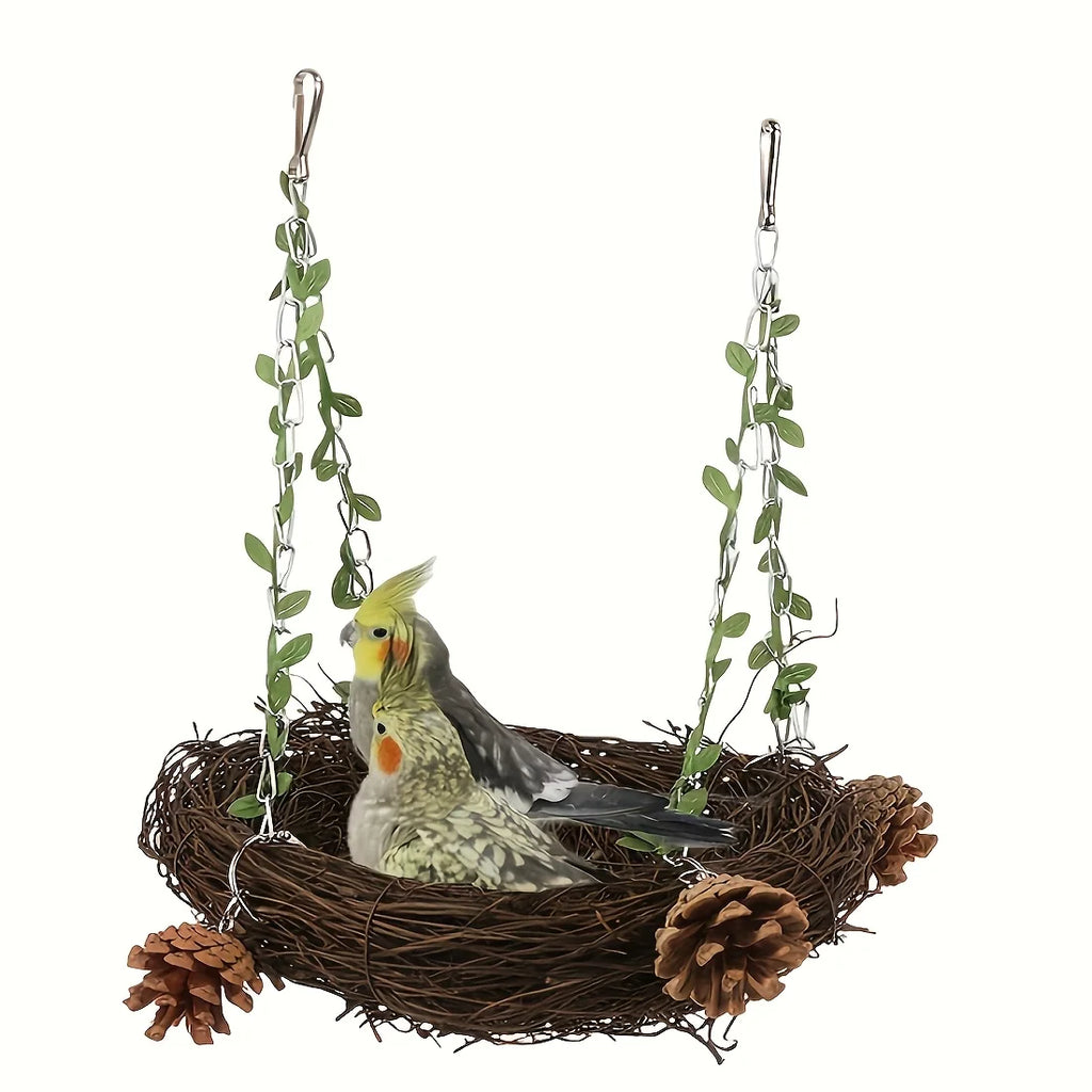 Natural rattan bird cradle - suitable for parrots, comfortable perching toys.