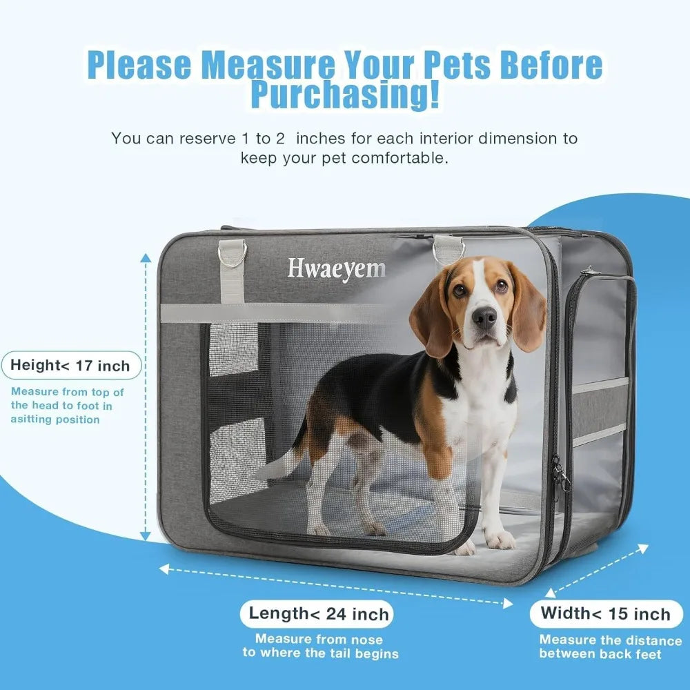 Pet Carrier with Wheels, Rolling Carrier for 2 Cats or Medium Dog, 24 X 15 X 17 Portable Crate.