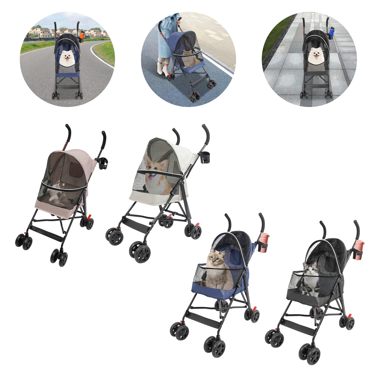 Oxford Cloth Pet Stroller, Foldable Pet Stroller 55*45*97cm for Small and Medium-sized Dogs All Life Stages
