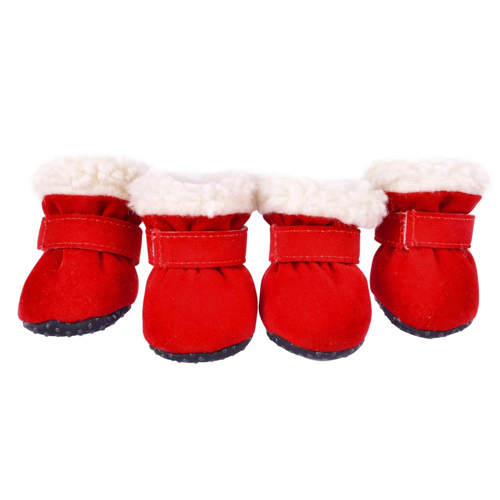 4Pcs Pet Dog Snow Boots Autumn Winter Warm Plush Dog Shoes.