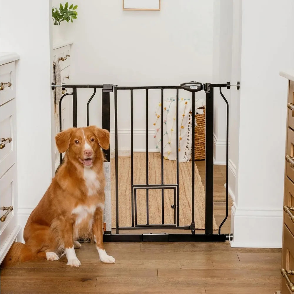 Extra Wide Walk-Through Pet Gate with Small Pet Door, Adjustable 29-36.5", Includes Mount Kits, Black