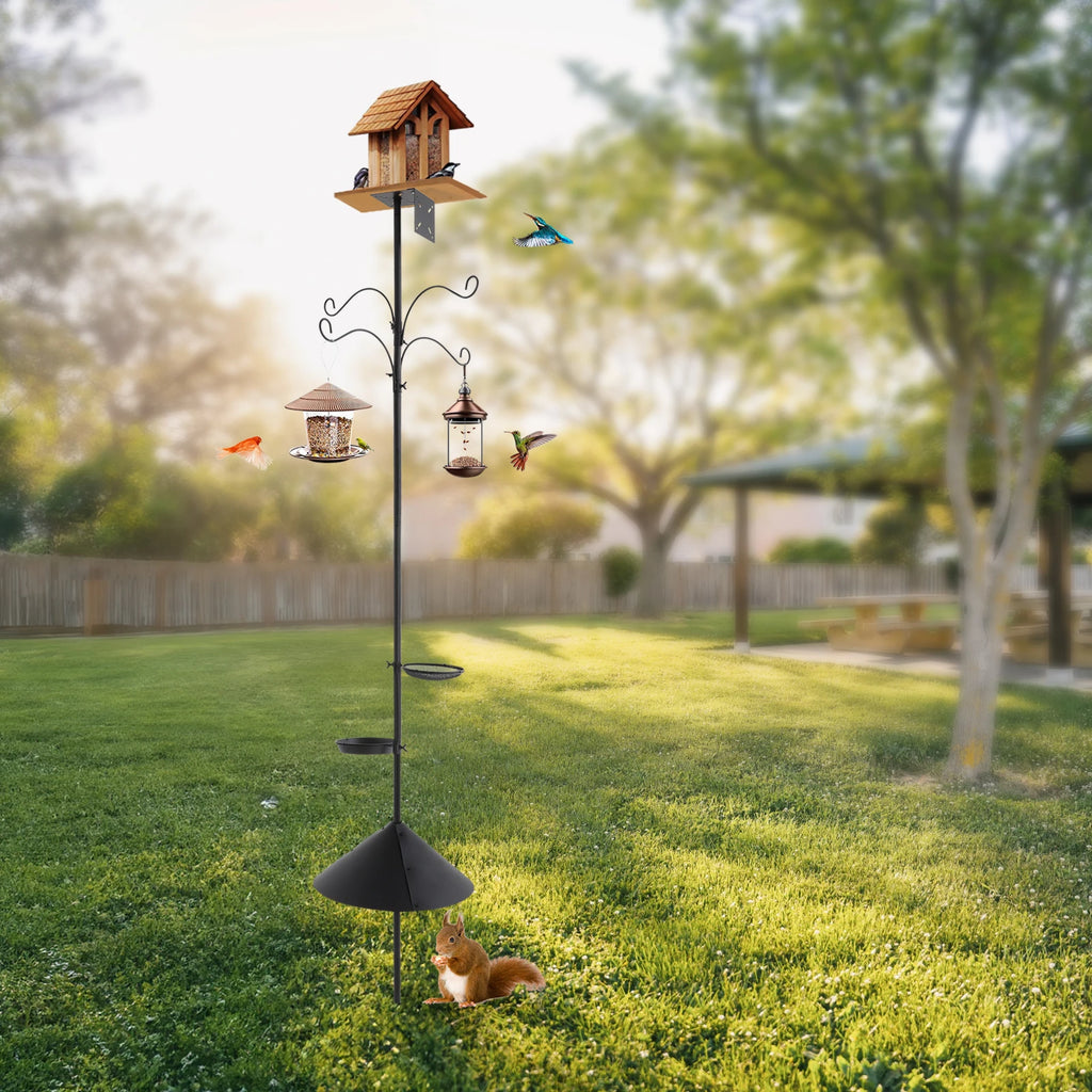 4Hooks2Food Trays Bird Feeder Pole Birdhouse Pole with Squirrel Proof Baffle for gardens