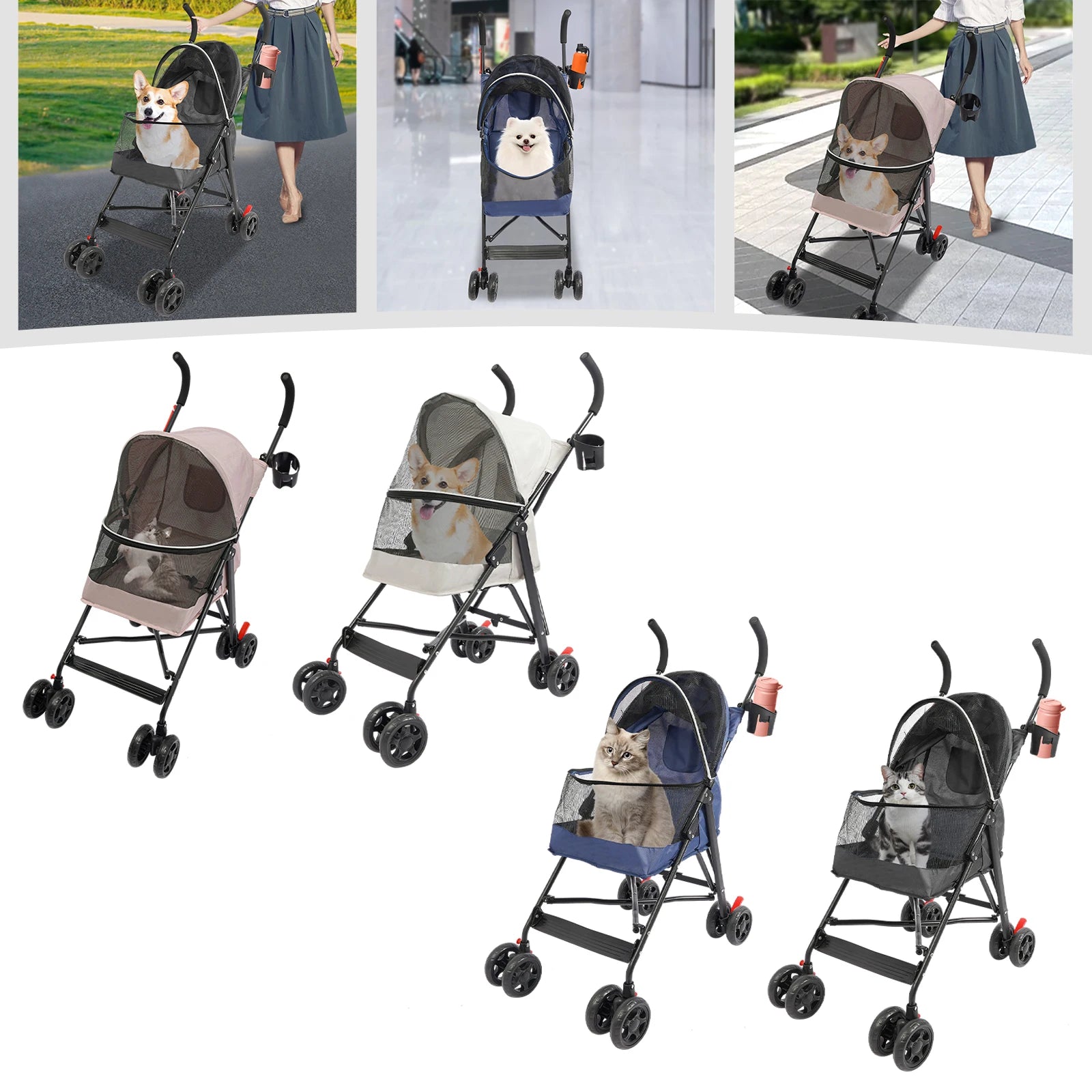 Oxford Cloth Pet Stroller, Foldable Pet Stroller 55*45*97cm for Small and Medium-sized Dogs All Life Stages