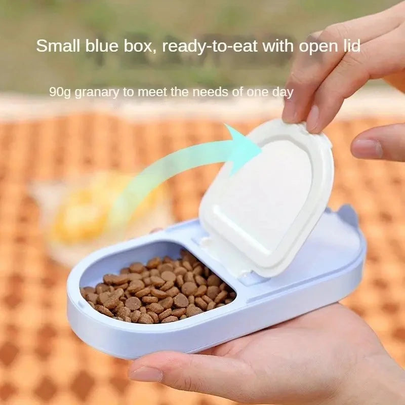 Portable Pet Water Bottle with Drinking Cup and Food Container.