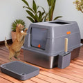 XXL Stainless Steel Cat Litter Box Enclosed Puppy Cat Litter Tray with Lid.