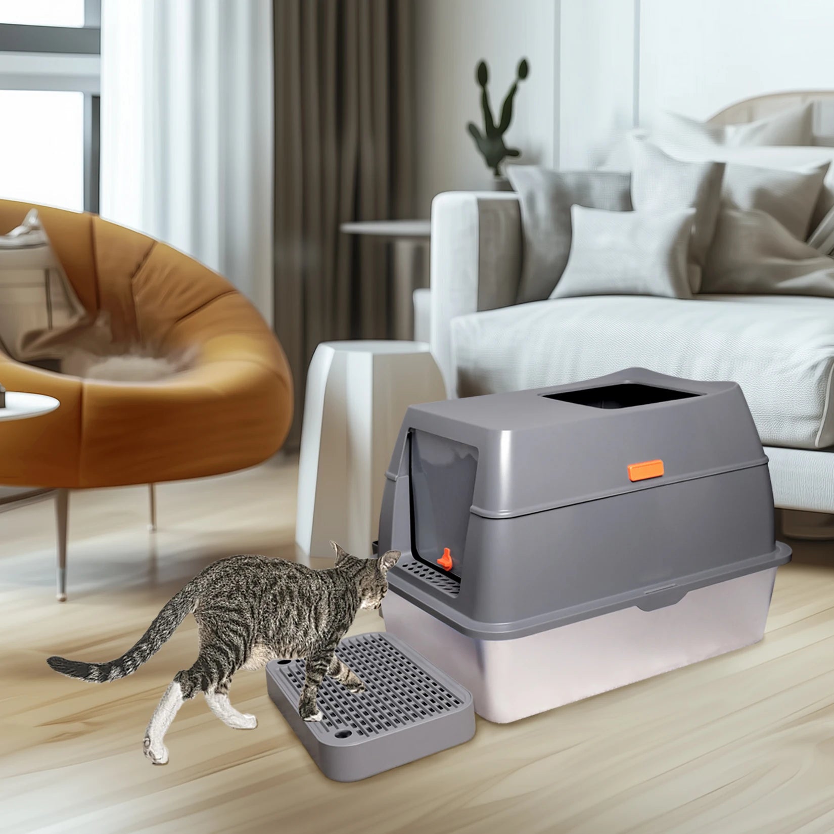 Cat Litter Box with Lid, Enclosed Potty, Large Top Entry Anti-Splashing Toilet.