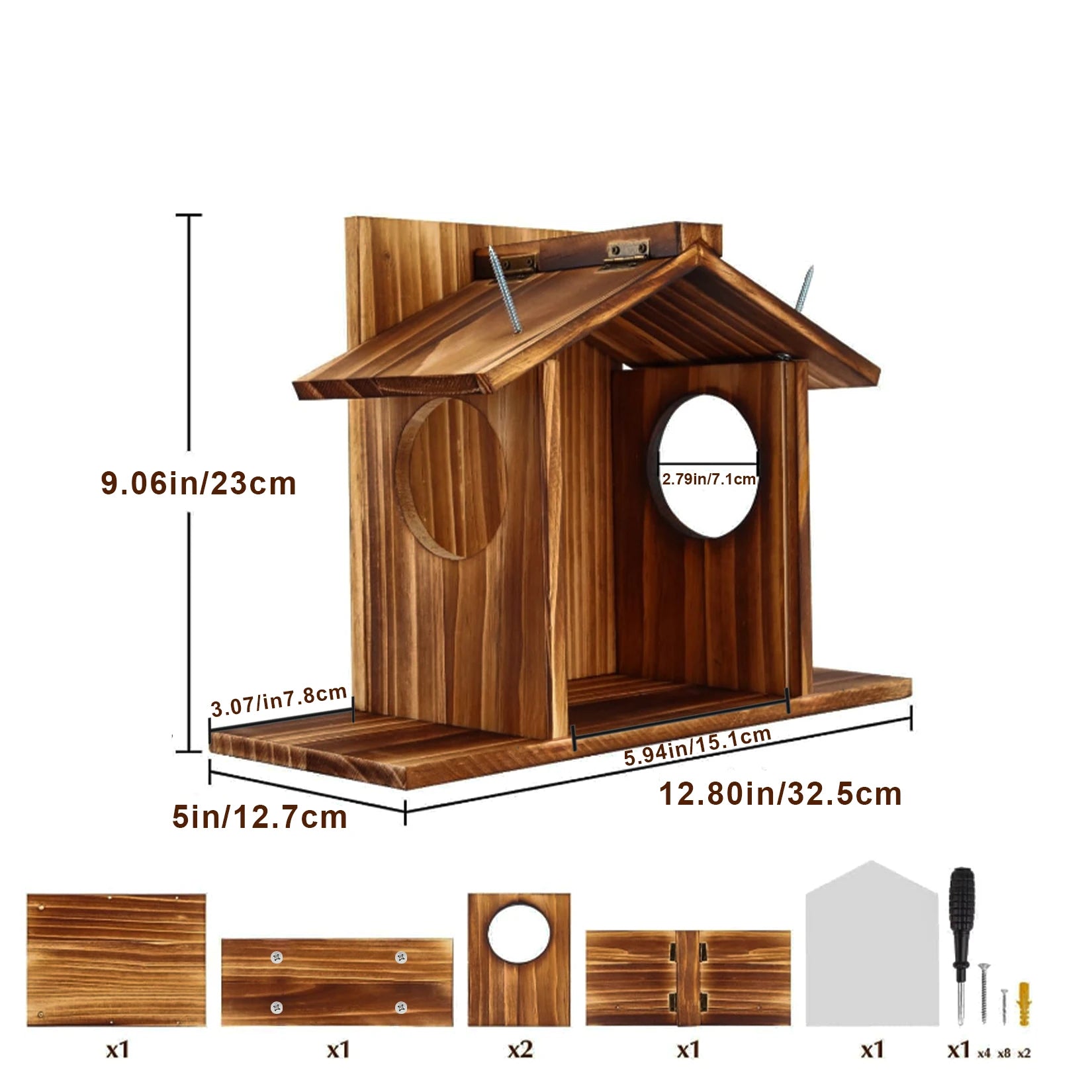 Carbonized Wood Squirrel Feeder for Outside Winter Durable Chipmunk House Box.