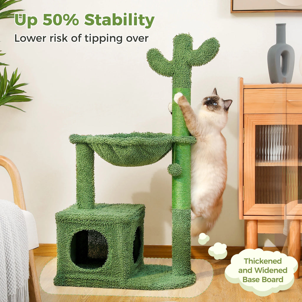 Cactus Cat Tree with Lagre Condo, Hammock, Dangling Ball.