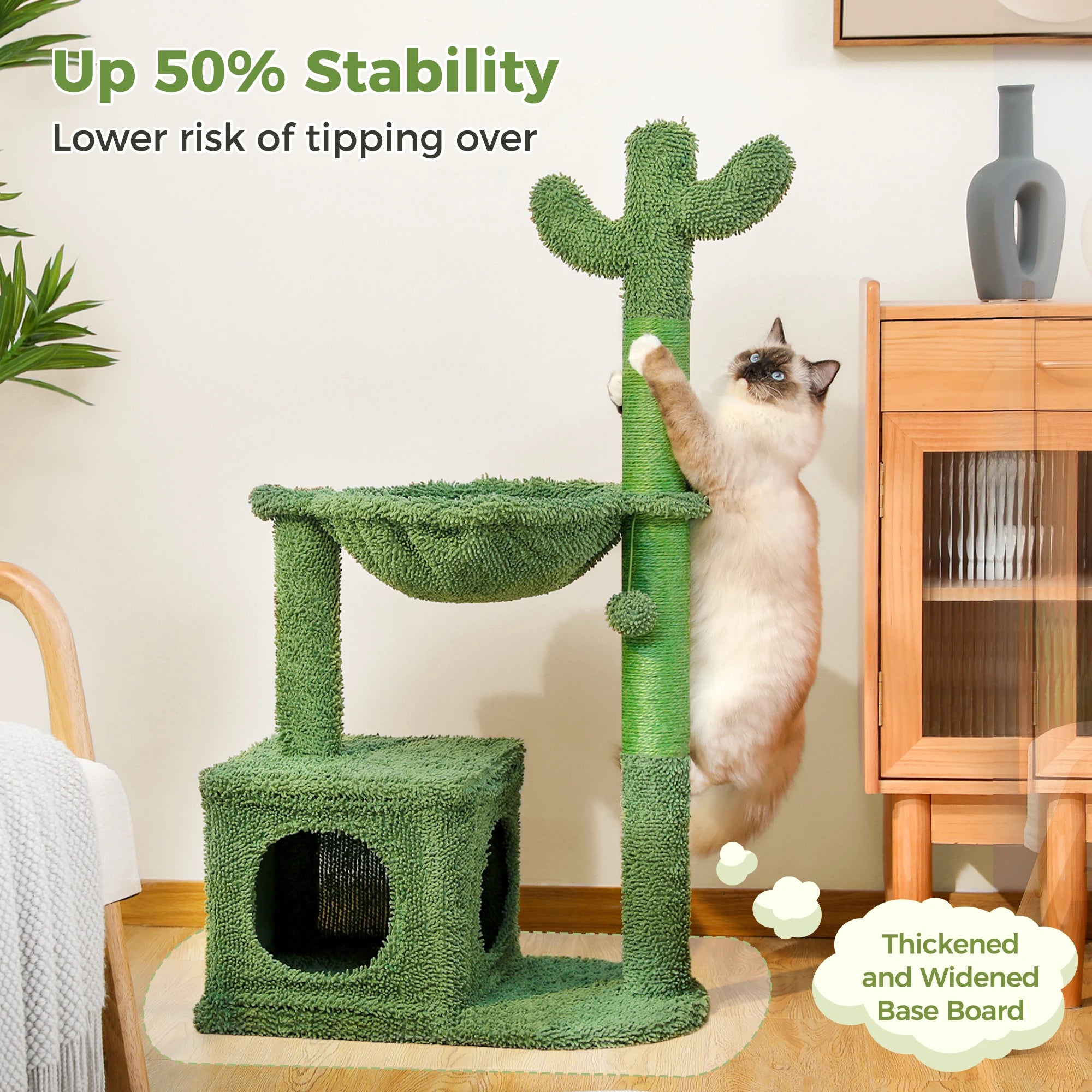 Cactus Cat Tree with Lagre Condo, Hammock, Dangling Ball.