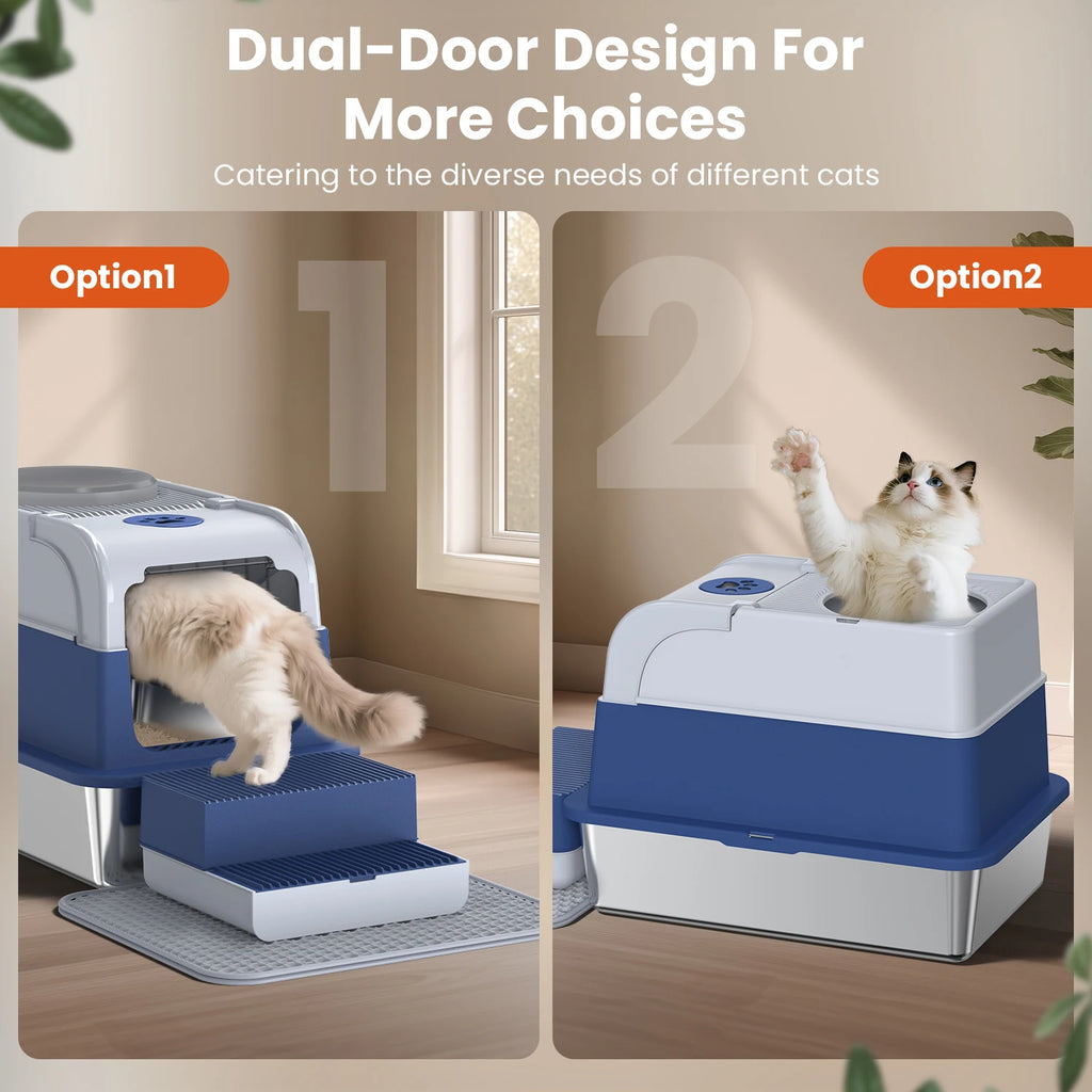 Stainless Steel Cat Litter Box Non-Stick Odor Control Easy Clean.