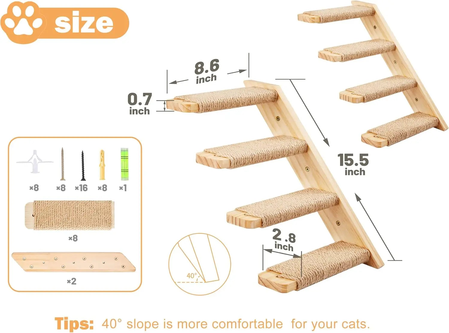 2PCS Cat Wall Shelves & Stairs Set, Climbing Scratching Perches for Cats to Sleep and Play