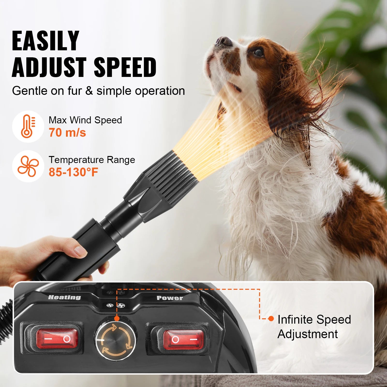 2000W/2.7HP Dog Blow Dryer Adjustable Speed Temperature Control.