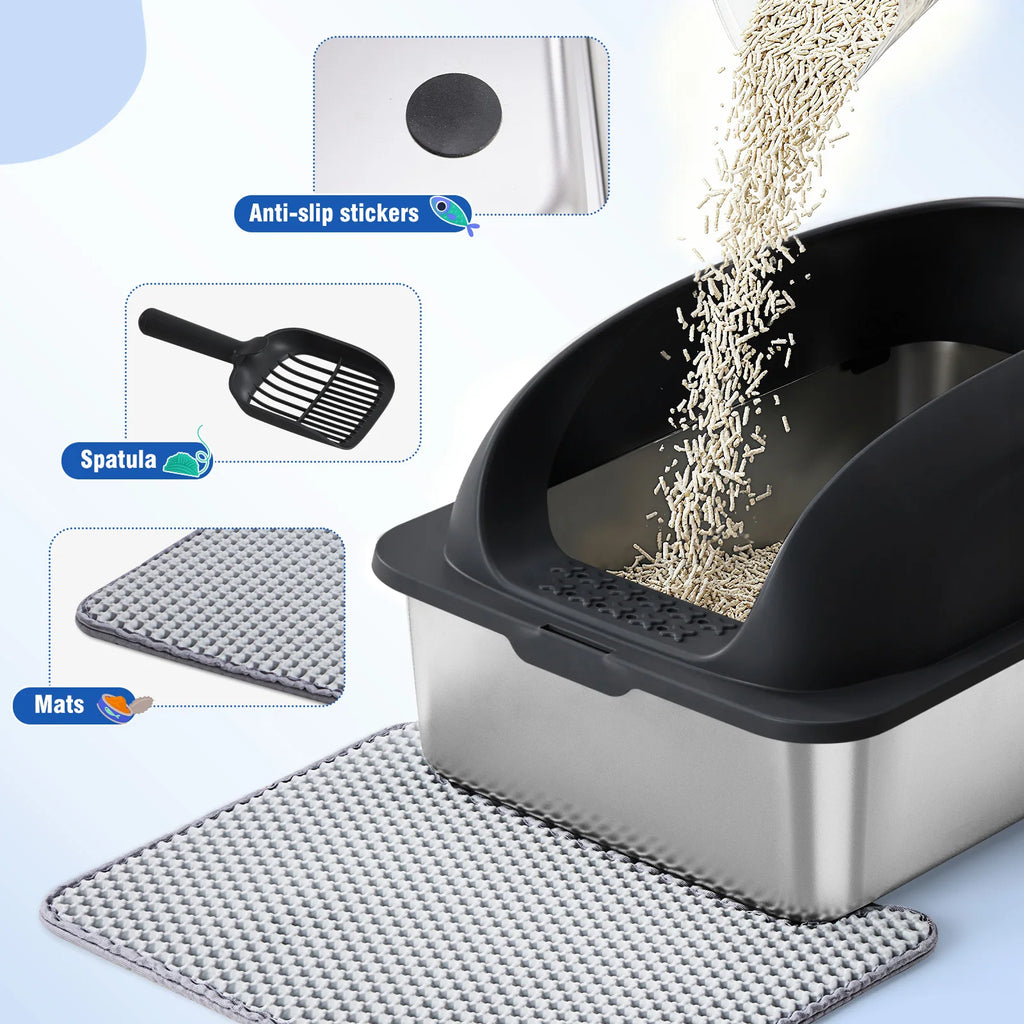 JHK Stainless 24IN Steel Cat Litter Box with Lid Large Cat Litter Box.