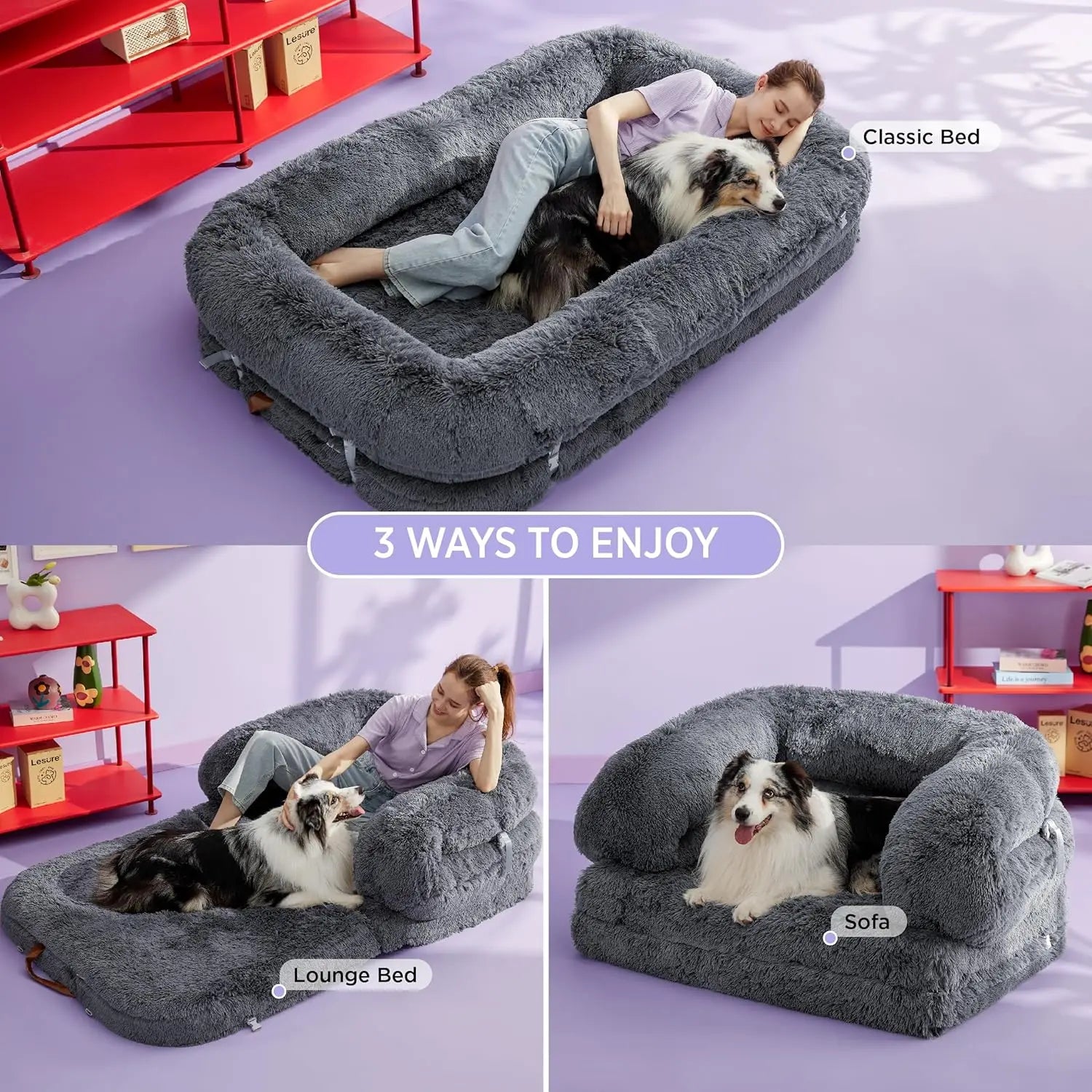 Foldable Human Dog Bed - 3-in-1 Orthopedic Giant Bean Bed.