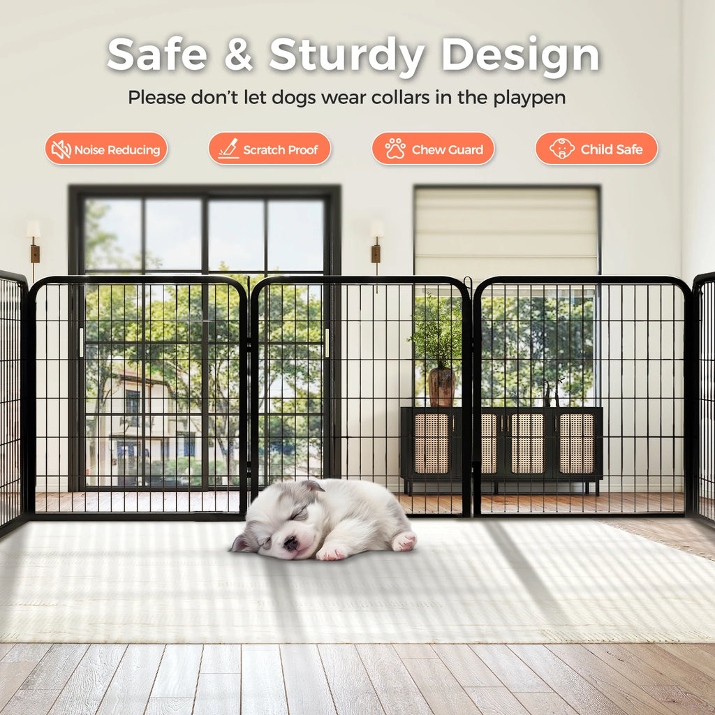 Heavy-Duty Metal Puppy Playpen – 24"/32"/40" Options, 8/16 Panels.