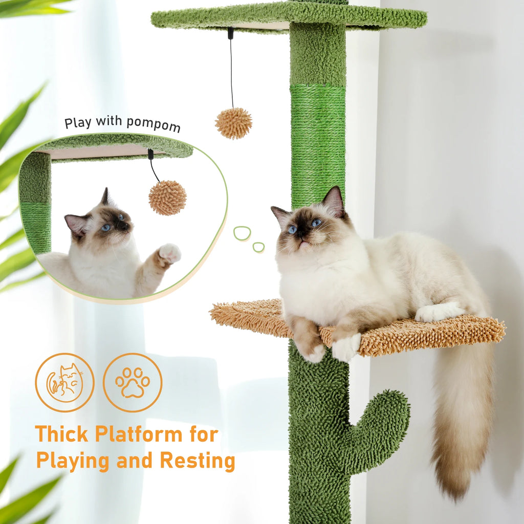 Cat Tree 5-Tier Floor to Ceiling Cat Tower Cactus Tall Climbing Tree.