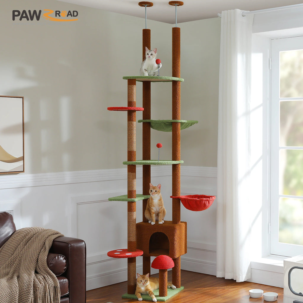 Cat Tree Floor to Ceiling Cat Tower Adjustable Height with Cat Condo.