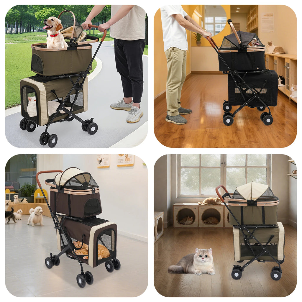 3-in-1 Multifunctional Pet Stroller Foldable Pet Stroller with 2 Pet Carrier.