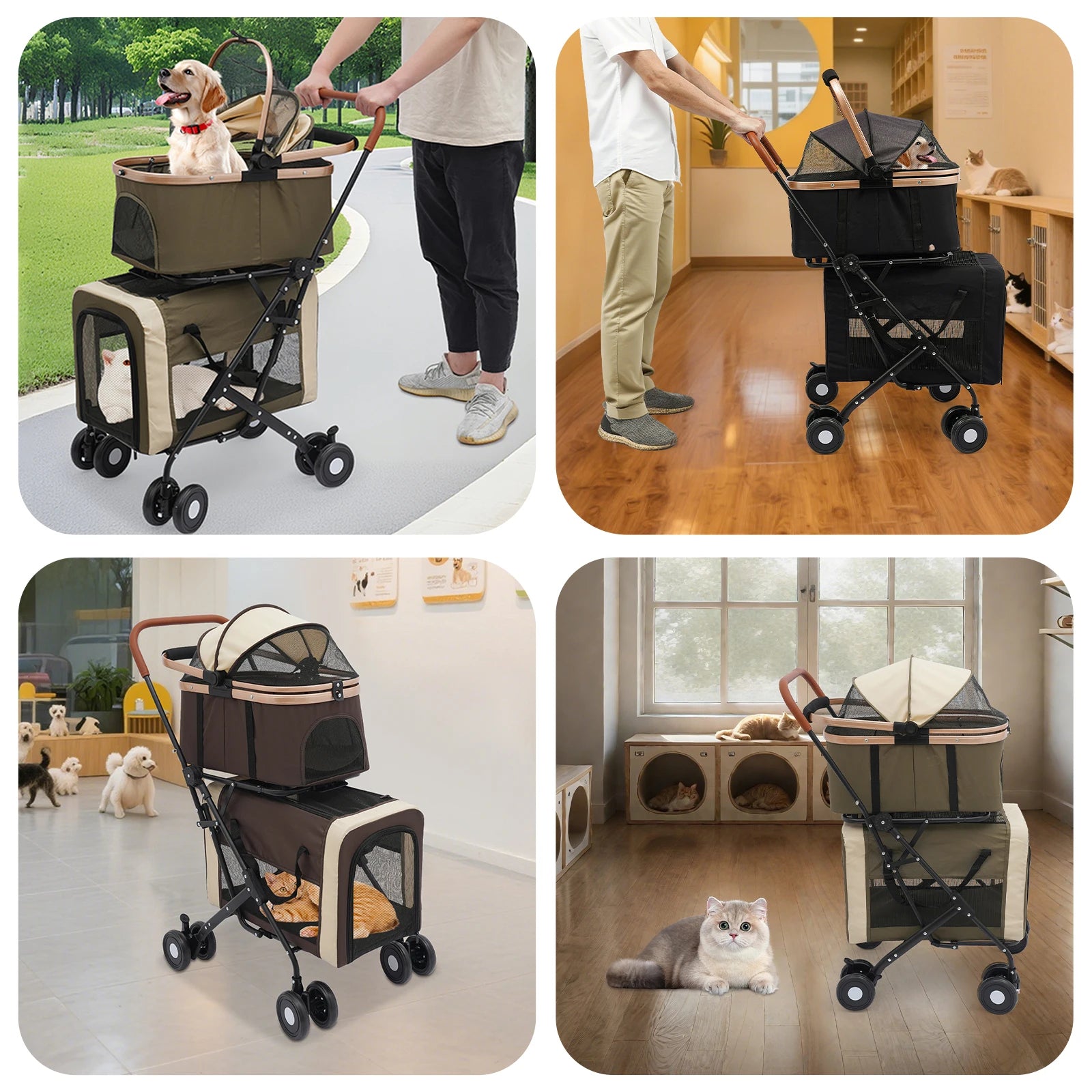3-in-1 Multifunctional Pet Stroller Foldable Pet Stroller with 2 Pet Carrier.