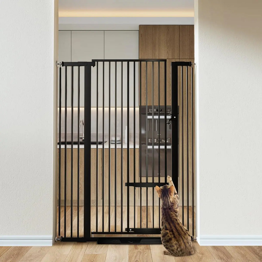 55.1" Tall Adjustable Cat Gate with Pet Door, Pressure Mounted for Stairs and Doorways