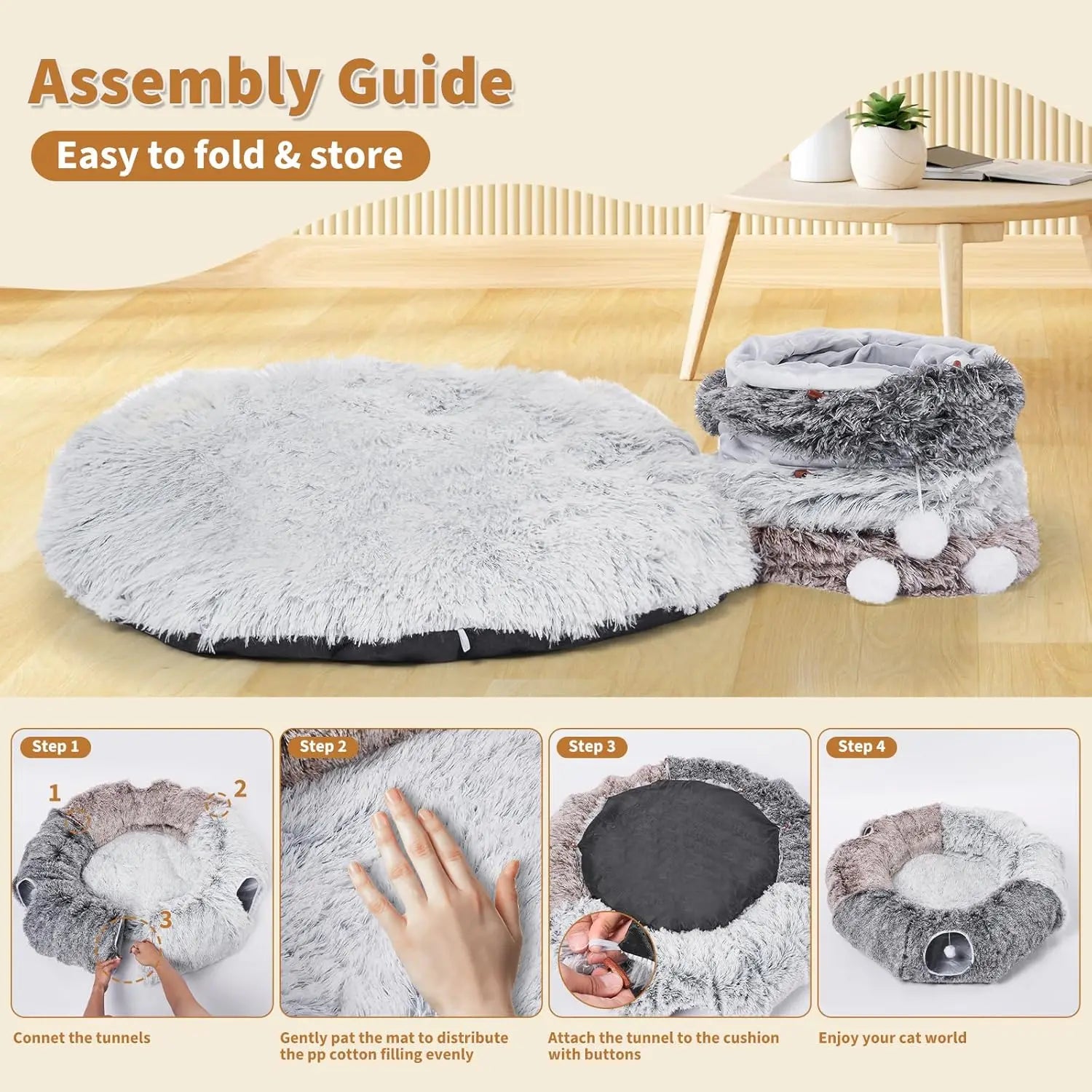 Large Cat Tunnel with Warm Bed and 20 Toys for Indoor Play, Detachable Cave for Kittens