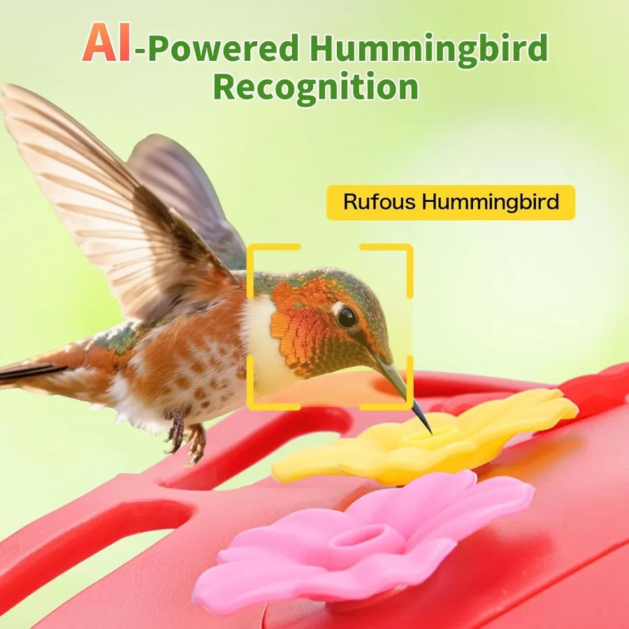 Smart Glass Hummingbird Feeder with Camera Solar Powered 2K HD.