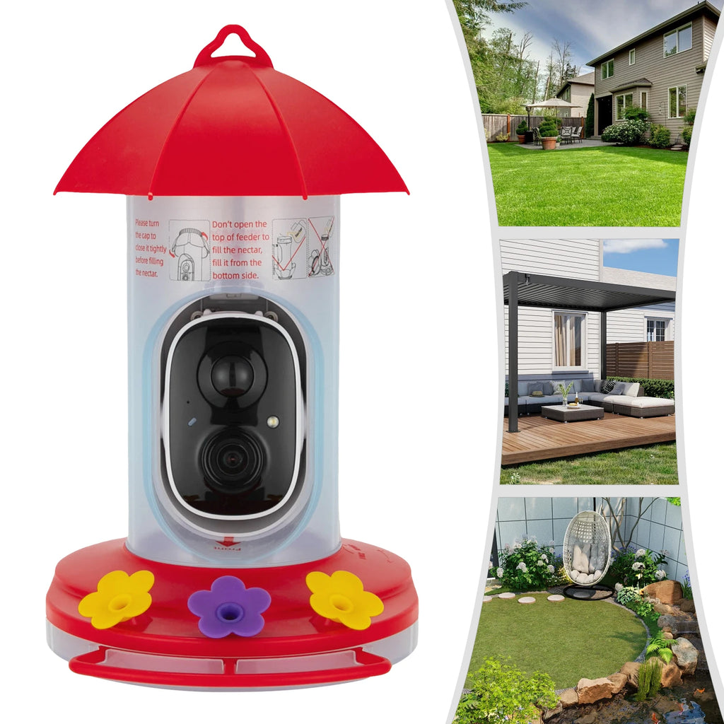 Red/Clear Intelligent Video Bird Feeder—1080P 160° Wide Angle 10000.