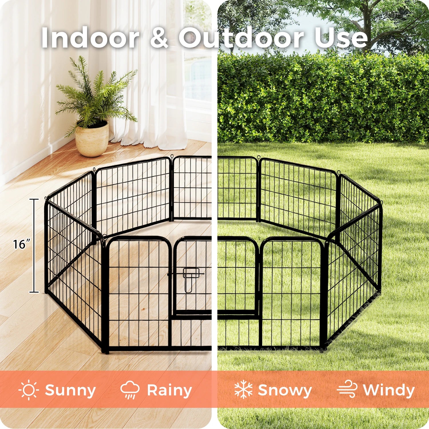 Heavy-Duty Metal Puppy Playpen – 24"/32"/40" Options, 8/16 Panels.
