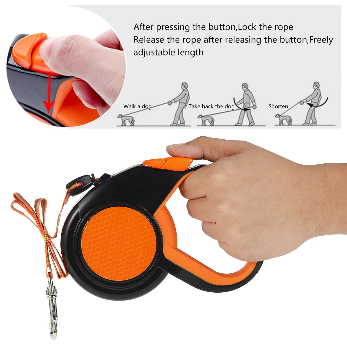 8M Retractable Dog Lead Heavy Duty Pet Walking Leash with Strong Reflective Tape